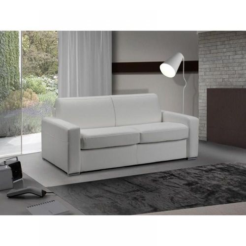 Canapé Lit 3-4 Places Master Convertible Express 160 Cm Cuir Blanc Matelas 18 Cm Inclus