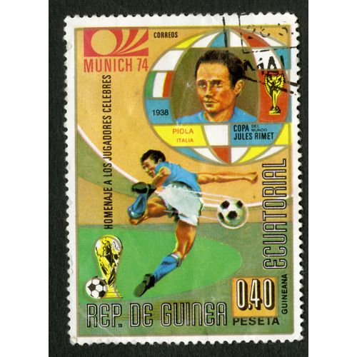 Timbre Oblitéré Rep. De Guinea Ecuatorial, Munich 74, Homenaje A Los Jugadores Celebres, Correos, 0.40 Peseta