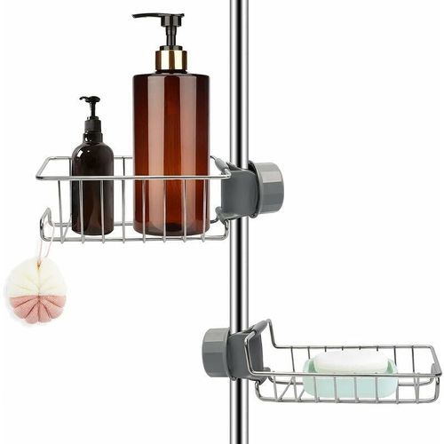 Lot de 2 Etagere Douche Sans Percage Inox, Etagere Salle de Bain Telescopique Inoxydable, Tablette Support Douche, Porte Savon Barre Douche, Serviteur Douche pour Shampooing goodnice