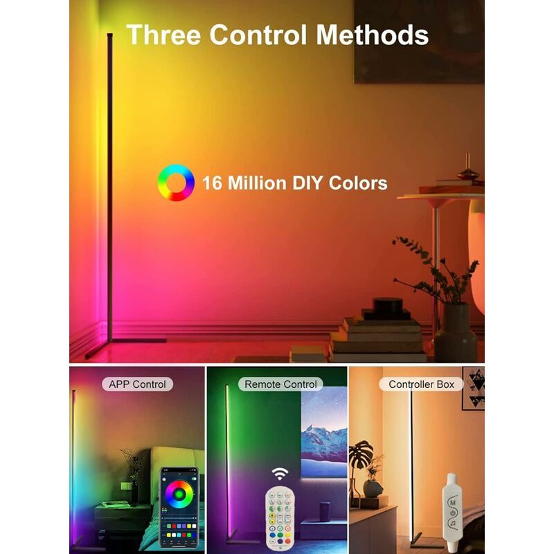 Lampadaire Led D'angle, 165cm Lampe Sur Pied Rgb Avec App Co... - 2