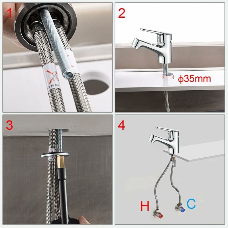 Mitigeur Lavabo Bec Bas, Robinet de Salle de Bain Complet av... - 4
