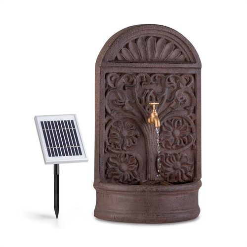 Blumfeldt Blumquell - Fontaine Décorative De Jardin & Panneau Solaire , Motif Floral , Câble 5m , Polyrésine - Marron