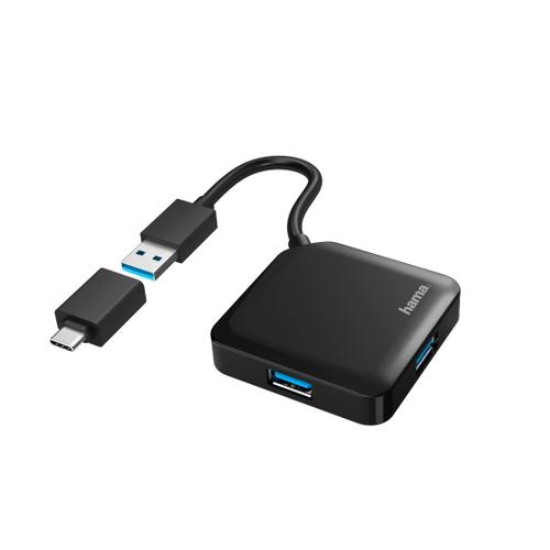 Hub USB, 4 ports, USB 3.2 Gen1, 5 Gbit/s, avec adaptateur USB-C