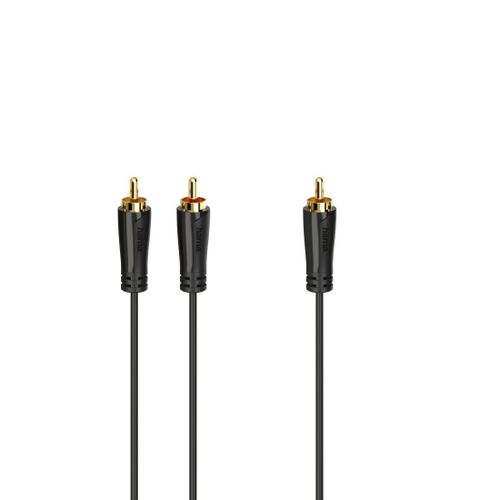 Câble de subwoofer, fich. RCA mâle - 2 fich. RCA mâles, doré, 5,0 m