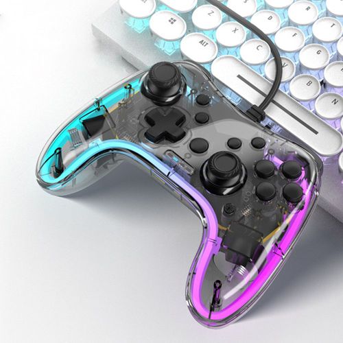 Manette De Jeu Filaire Transparente Rgb, Pour Nintendo Switch/Pc, Accessoires Avec Fonction Turbo