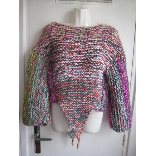 pull poncho tricot main chin multicolore neuf tr s boh me