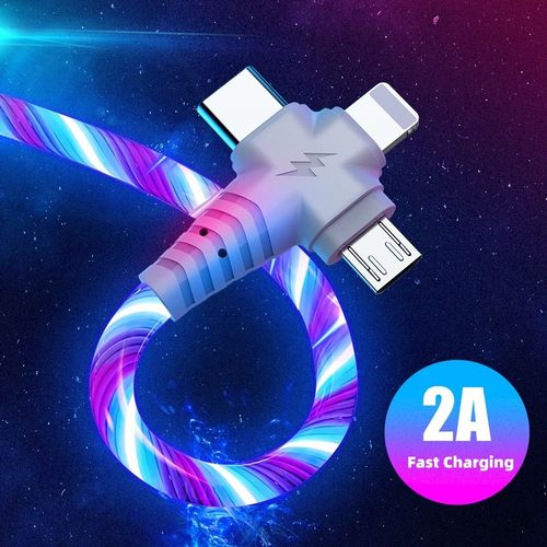 Câble Led De Recharge Vers Micro Usb Et Type C, Cordon De Chargeur 3 En 1 À 8 Broches Pour Samsung, Xiaomi, Iphone 13 Et 12 Pro