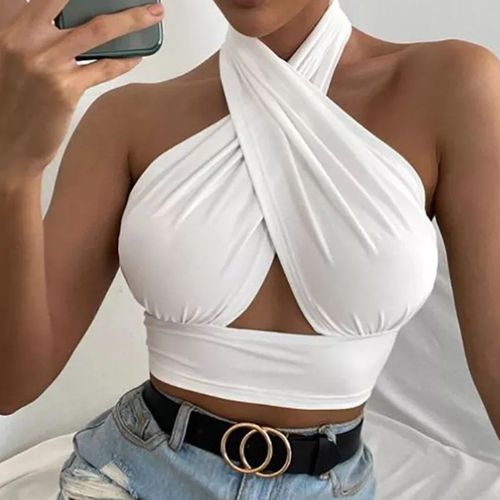 Débardeur Push Up Ajouré À Col Croisé Pour Femme, Haut Court Et Sexy, Couleur Unie, Nouvelle Mode D'eté 2022