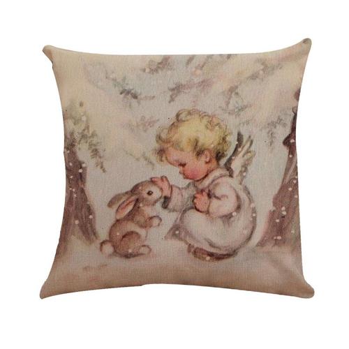 Housse De Coussin Décorative Pour La Maison, Taie D'oreiller En Lin, Cerf, Bonhomme De Neige, Ange, Imprimé Artisanal