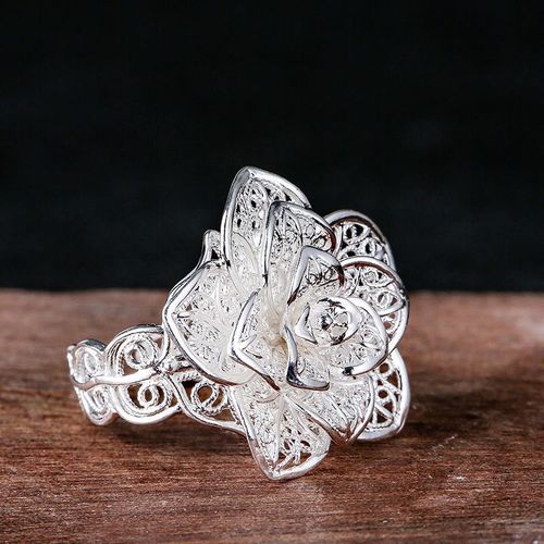 Bague Ajustable En Argent Rose Pour Femme, Anneau De Créateur, Design Original, Fleur, Style Ethnique Rétro Exquis, Bijoux Pour Dames
