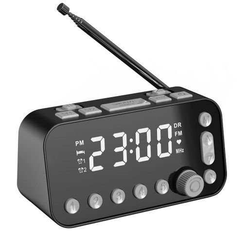 Radio-réveil numérique DAB FM, Rechargeable par USB, rétro-éclairage réglable, Volume d'alarme, Radio-réveil avec antenne