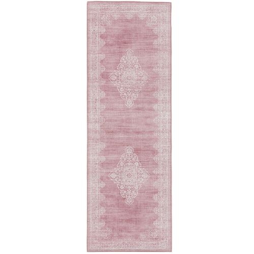 Tapis Vintage De Couloir Laury Rose 80x240 Cm - Tapis Poil Ras / Effet Usé