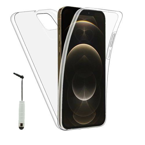 Coque Avant Et Arrière Silicone Pour Apple Iphone 12 Pro Max 6.7" 360° Protection Intégrale - Transparent + Mini Stylet