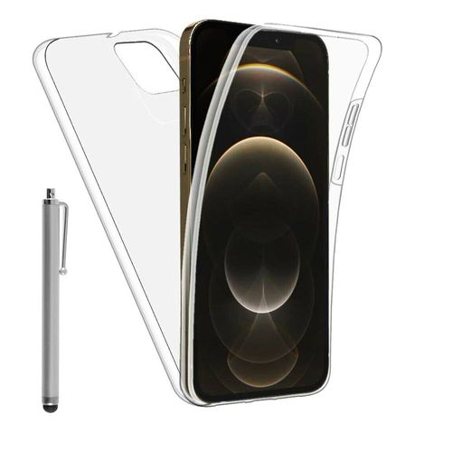 Coque Avant Et Arrière Silicone Pour Apple Iphone 12 Pro Max 6.7" 360° Protection Intégrale - Transparent + Stylet