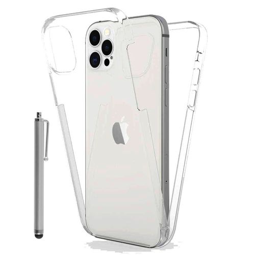 Coque Avant Et Arrière Silicone Pour Apple Iphone 12 Pro 6.1" 360° Protection Intégrale - Transparent + Stylet