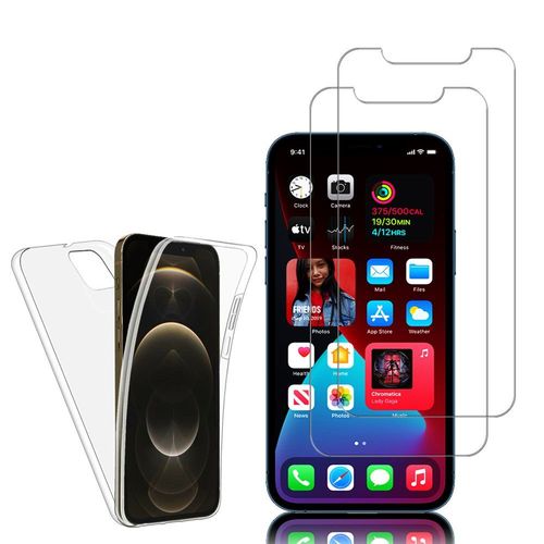 Coque Avant Et Arrière Silicone Pour Apple Iphone 12 Pro Max 6.7" 360° Protection Intégrale - Transparent + 2 Films Verre Trempé - Transparent