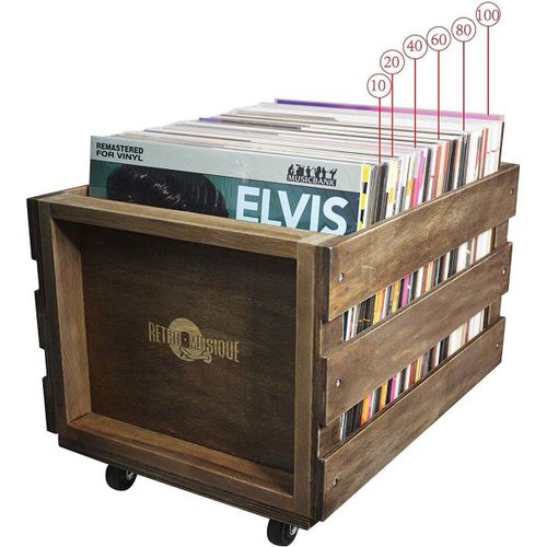 Retro Musique KXRM 25 caisse en bois pour 100 disques vinyles