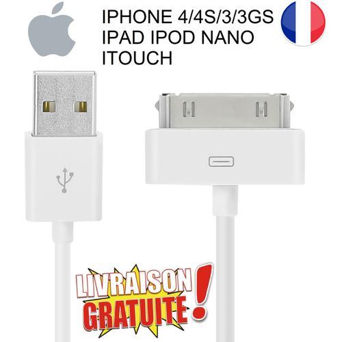 Top4pc Chargeur pour iPhone 4 4S 3G 3GS iPad Câble USB 30 broches 1m Blanc  : : Informatique