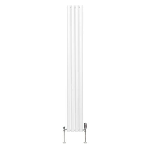 Radiateur à Colonne Ovale 1800 x 240mm & Robinet Thermostatique Chromé, Chauffage Moderne Vertical en Acier au Carbone Blanc Brillant, Cuisine Salle de Bain [Brosse, Attaches & Supports INCLUS]
