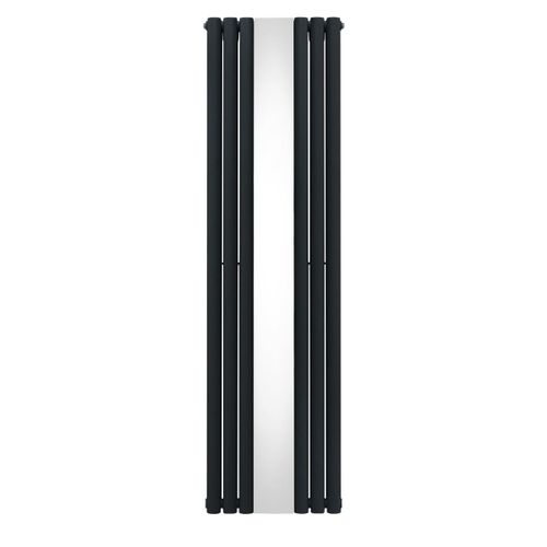 Radiateur à Colonne Ovale & Miroir Intégré 1800 x 500mm, Moderne Vertical Double Colonne Acier au Carbone Gris Anthracite Mat, Cuisine Salon Salle de Bain [Brosse, Attaches Murales & Supports INCLUS]