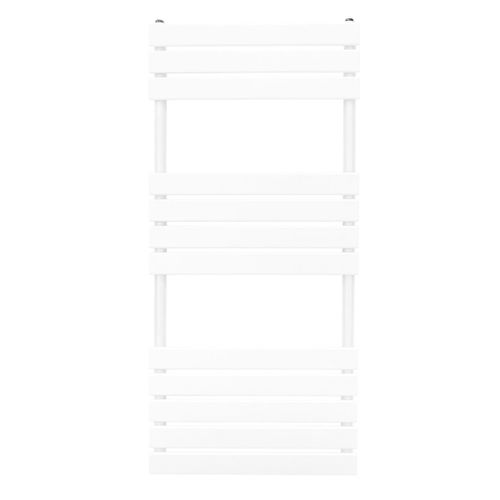 Radiateur Sèche-Serviettes à Panneau Plat 1200mm x 500mm, Chauffage Mural Salle de Bain Moderne Eau Chaude, Acier au Carbone Blanc Brillant [Brosse, Attaches & Supports INCLUS]