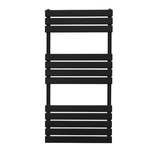 Radiateur Sèche-Serviettes à Panneau Plat 1200mm x 600mm, Chauffage Mural Salle de Bain Moderne Eau Chaude, Acier au Carbone Noir Mat [Brosse, Attaches & Supports INCLUS]