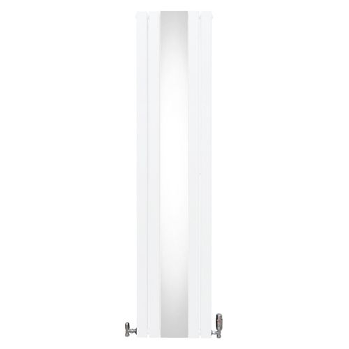 Radiateur Plat & Miroir Intégré 1800 x 425mm & Kit Robinet Thermostatique Chromé, Acier au Carbone Blanc Brillant, Cuisine Salon Salle de Bain [Brosse, Attaches Murales & Supports INCLUS]