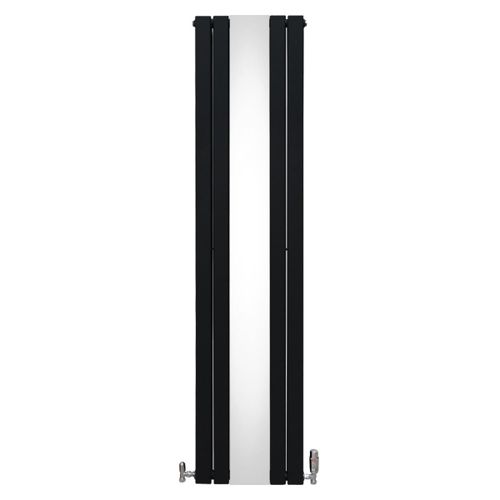 Radiateur Plat & Miroir Intégré 1800 x 425mm & Kit Robinet Thermostatique Chromé, Acier au Carbone Noir Mat, Cuisine Salon Salle de Bain [Brosse, Attaches Murales & Supports INCLUS]