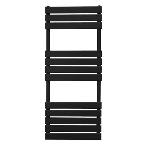 Radiateur Sèche-Serviettes à Panneau Plat 1200mm x 450mm, Chauffage Mural Salle de Bain Moderne Eau Chaude, Acier au Carbone Noir Mat [Brosse, Attaches & Supports INCLUS]