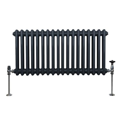 Radiateur Traditionnel à Double Colonne 300 x 832 mm, Chauffage Moderne Horizontal en Acier au Carbone Gris Anthracite Mat, Cuisine Salon Salle de Bain [Brosse, Attaches Murales & Supports INCLUS]