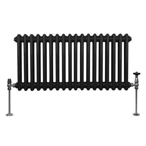 Radiateur Traditionnel à Double Colonne 300 x 832 mm, Chauffage Moderne Horizontal en Acier au Carbone Noir Mat, Cuisine Salon Salle de Bain [Brosse, Attaches Murales & Supports INCLUS]