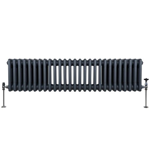 Radiateur Traditionnel à Triple Colonne 300 x 1192 mm, Chauffage Moderne Horizontal en Acier au Carbone Gris Anthracite Mat, Cuisine Salon Salle de Bain [Brosse, Attaches Murales & Supports INCLUS]