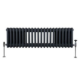 Radiateur Traditionnel à Triple Colonne 300 x 1012 mm, Chauffage Moderne Horizontal en Acier au Carbone Gris Anthracite Mat, Cuisine Salon Salle de Bain [Brosse, Attaches Murales & Supports INCLUS]