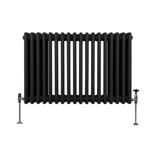 Radiateur Traditionnel à Triple Colonne 600 x 832 mm, Chauffage Moderne Horizontal en Acier au Carbone Noir Mat, Cuisine Salon Salle de Bain [Brosse, Attaches Murales & Supports INCLUS]