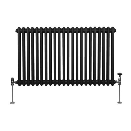 Radiateur Traditionnel à Double Colonne 600 x 1012 mm, Chauffage Moderne Horizontal en Acier au Carbone Noir Mat, Cuisine Salon Salle de Bain [Brosse, Attaches Murales & Supports INCLUS]