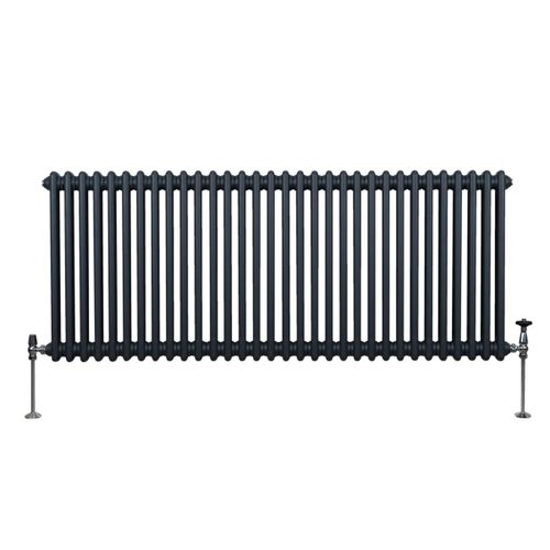 Radiateur Traditionnel à Double Colonne 600 x 1462 mm, Chauffage Moderne Horizontal en Acier au Carbone Gris Anthracite Mat, Cuisine Salon Salle de Bain [Brosse, Attaches Murales & Supports INCLUS]