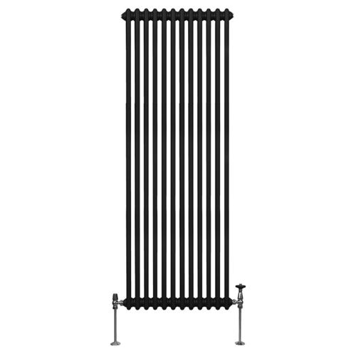 Radiateur Traditionnel à Double Colonne 1800 x 562 mm, Chauffage Moderne Vertical en Acier au Carbone Noir Mat, Cuisine Salon Salle de Bain [Brosse, Attaches Murales & Supports INCLUS]