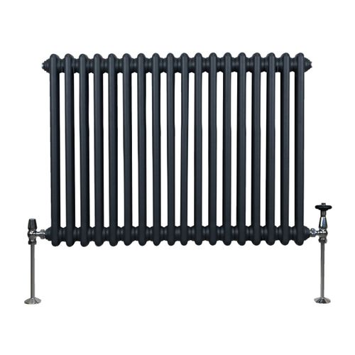 Radiateur Traditionnel à Double Colonne 600 x 832 mm, Chauffage Moderne Horizontal en Acier au Carbone Gris Anthracite Mat, Cuisine Salon Salle de Bain [Brosse, Attaches Murales & Supports INCLUS]