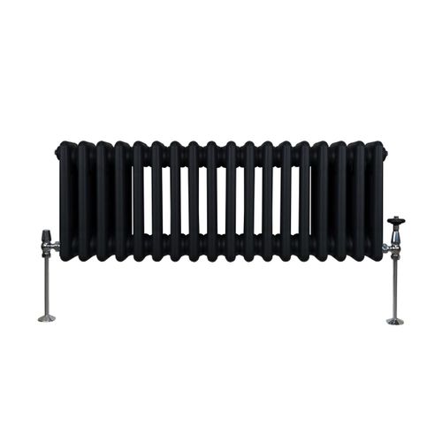 Radiateur Traditionnel à Triple Colonne 300 x 832 mm, Chauffage Moderne Horizontal en Acier au Carbone Noir Mat, Cuisine Salon Salle de Bain [Brosse, Attaches Murales & Supports INCLUS]