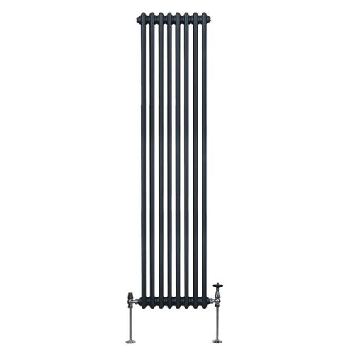 Radiateur Traditionnel à Double Colonne 1800 x 382 mm, Chauffage Moderne Vertical en Acier au Carbone Gris Anthracite Mat, Cuisine Salon Salle de Bain [Brosse, Attaches Murales & Supports INCLUS]