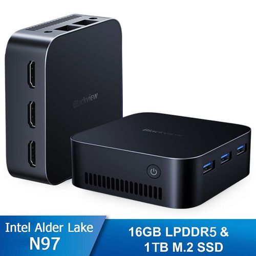 Blackview MP80 Mini PC - RAM 16 Go Stockage 1 To M.2 SSD, Windows 11 Pro, WiFi 2.4G+5G, Intel Alder Lake N97, 3.60 GHz - Bleu