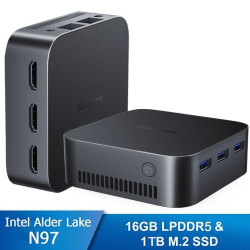 Blackview MP80 Mini PC - RAM 16 Go Stockage 1 To M.2 SSD, Windows 11 Pro, WiFi 2.4G+5G, Intel Alder Lake N97, 3.60 GHz - Noir