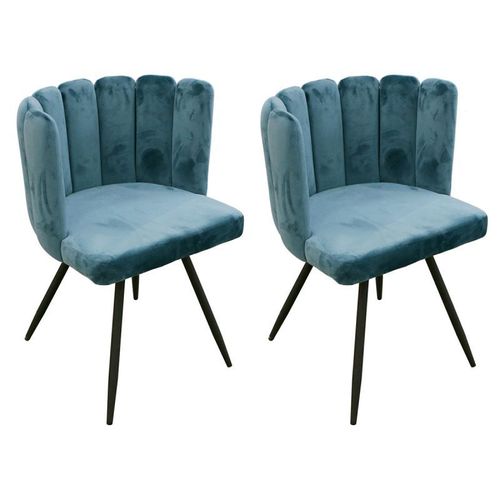Paris Prix - Lot De 2 Chaises Velours "Ariel" 79cm Bleu Canard