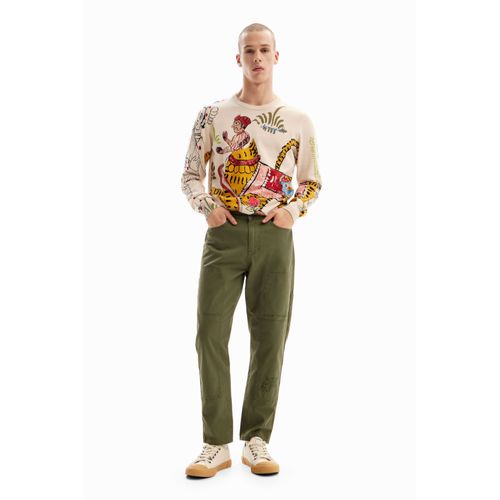 Pantalon Long Droit Avec Broderies.