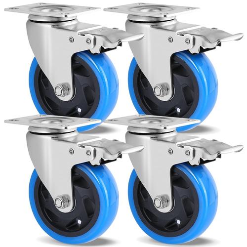 Lot de 4 Roulettes Pivotantes, Roulettes de Transport 100 mm, Roulettes pour Meubles avec Frein, Rotation à 360°, Roulettes Charge Lourde, Jusqu'à 600KG, Roulettes en Caoutchouc