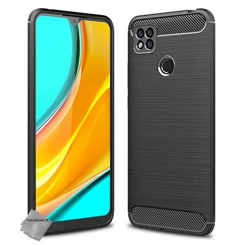 Housse Etui Coque Silicone Gel Carbone Pour Xiaomi Redmi 9c + Verre Trempe -Noir