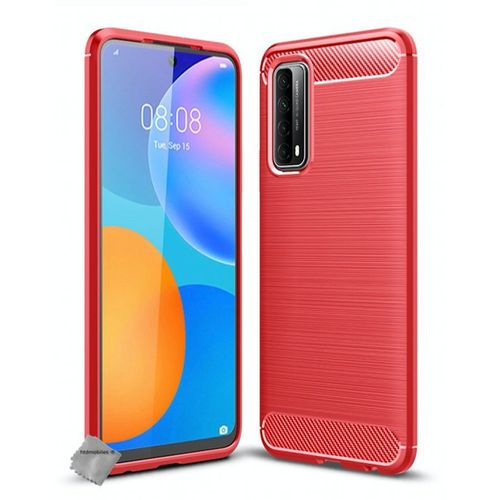 Housse Etui Coque Silicone Gel Carbone Pour Huawei P Smart (2021) + Verre Trempe - Rouge