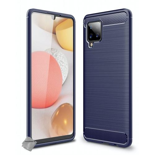 Housse Etui Coque Silicone Gel Carbone Pour Samsung Galaxy A42 5g + Verre Trempe - Bleu Fonce