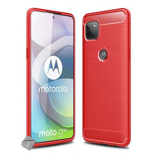 Housse Etui Coque Silicone Gel Carbone Pour Motorola Moto G 5g + Film Ecran - Rouge