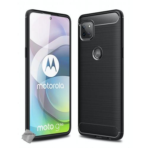 Housse Etui Coque Silicone Gel Carbone Pour Motorola Moto G 5g + Verre Trempe - Noir